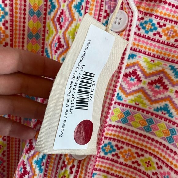 Savanna Jane Womens Aztec Geometric Long Sleeve Button Up Pink 1X - Picture 3 of 10